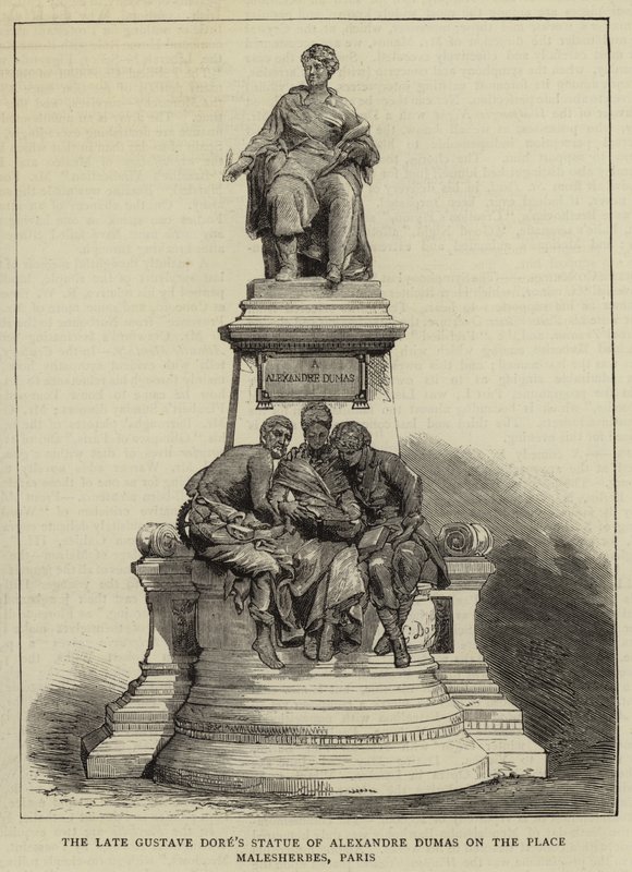A Estátua de Alexandre Dumas, de Gustave Dore, na Praça Malesherbes, Paris (gravura) de English School