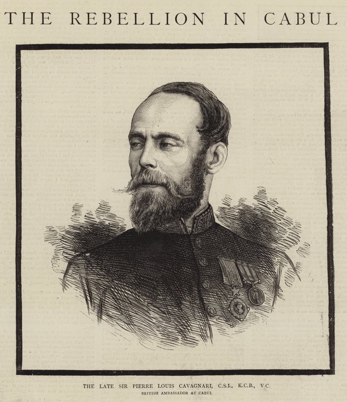 O falecido Sir Pierre Louis Cavagnari, CSI, KCB, VC (gravura) de English School