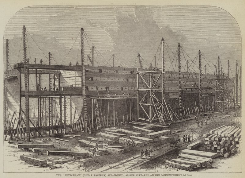 O "Leviatã" (Grande navio a vapor do Leste), tal como apareceu no início de 1855 (gravura) de English School
