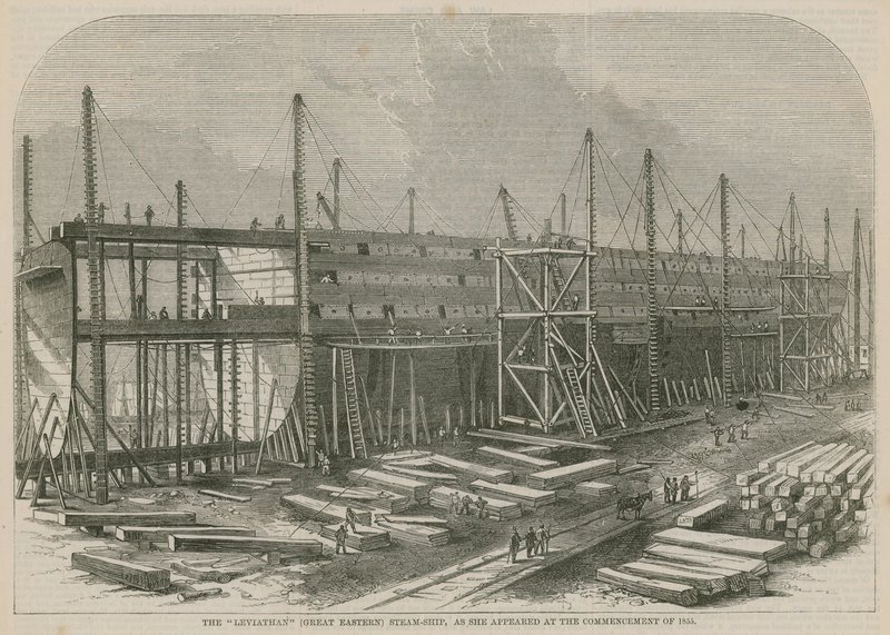 O navio a vapor Leviathan (Great Eastern), como ela apareceu no início de 1855 de English School