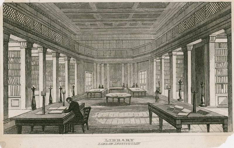 A biblioteca da instituição de Londres, Finsbury Circus, Londres de English School