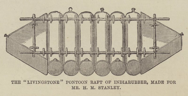 A Jangada "Livingstone" Pontoon de Indiarubber, feita para o Sr. H M Stanley (gravura) de English School