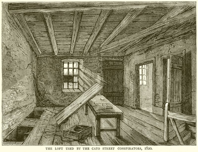 O Loft usado pelos Cato Street Conspirators, 1820 de English School