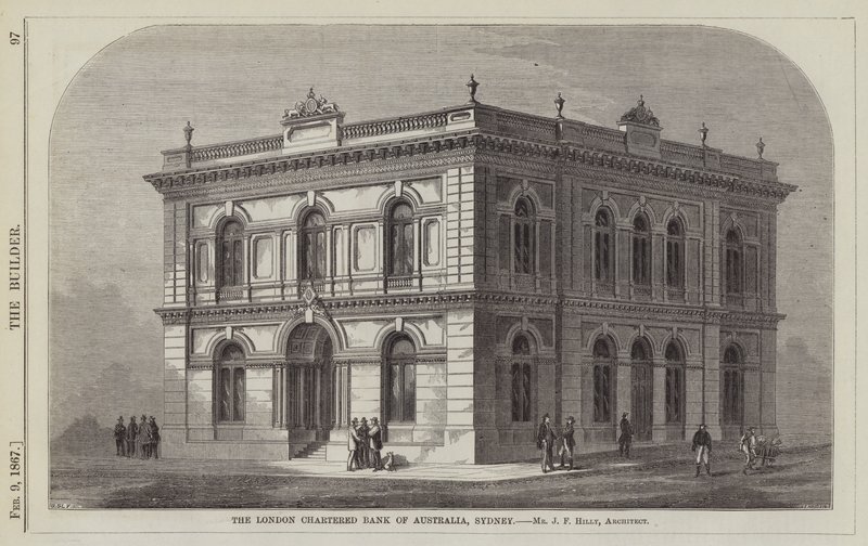 The London Chartered Bank of Australia, Sydney, Sr. J F Hilly, Arquitecto (gravura) de English School
