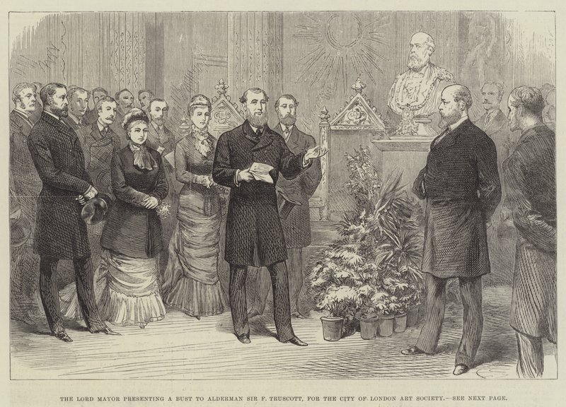 O Senhor Prefeito apresentando um busto ao vereador Sir F Truscott, para a City of London Art Society (gravura) de English School