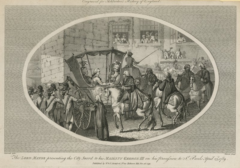 O prefeito apresentando a espada da cidade a Sua Majestade George III de English School