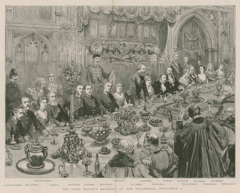O Banquete dos Lord Mayors no Guildhall, Londres, 9 de novembro de 1887 de English School