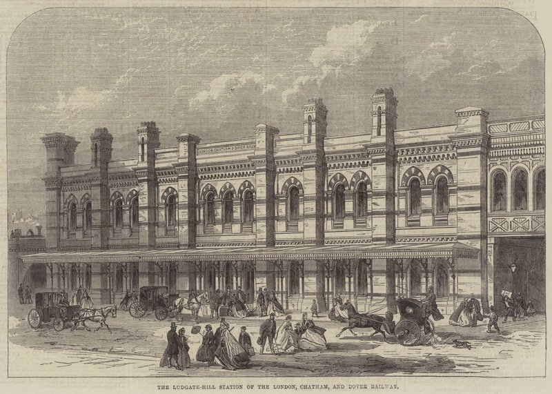 A Estação Ludgate-Hill de Londres, Chatham e Dover Railway (gravura) de English School