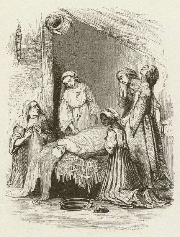 As mulheres de Malabar lavando o corpo da Virgínia (gravura) de English School