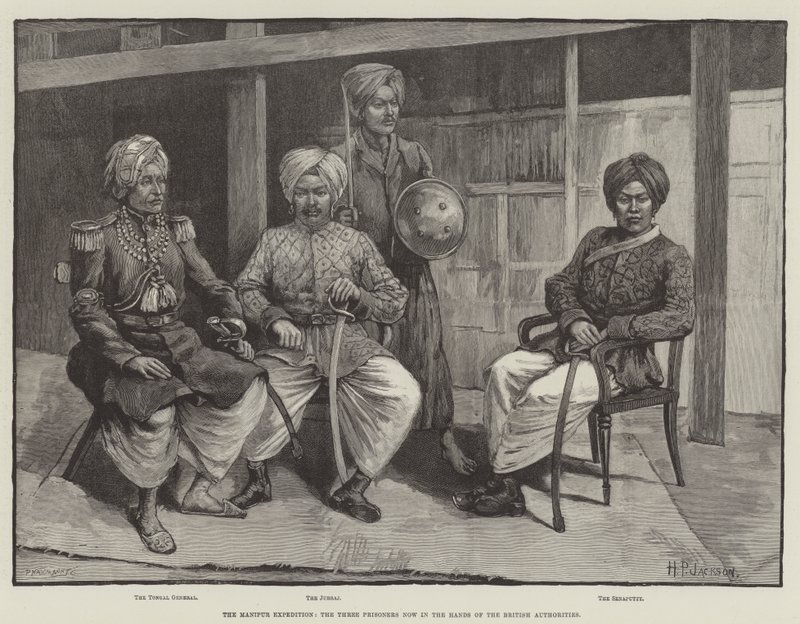 A Expedição Manipur, os Três Prisioneiros agora nas Mãos das Autoridades Britânicas (gravura) de English School