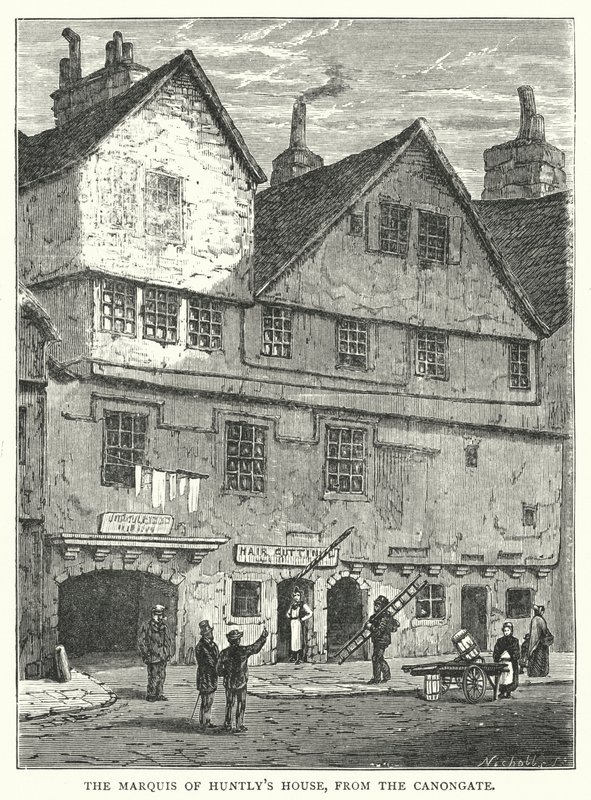 O Marquês da Casa de Huntly, a partir do Canongate (gravura) de English School