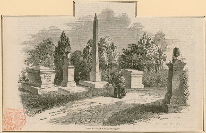 A caminhada do mausoléu, cemitério de Highgate, Londres de English School