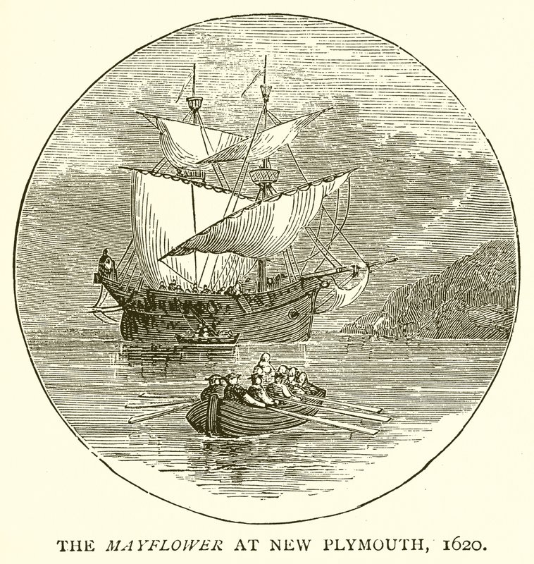 O Mayflower em New Plymouth, 1620 de English School