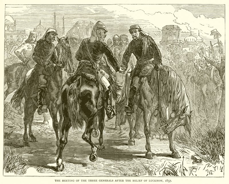 O Encontro dos Três Generais após o Socorro de Lucknow, 1857 de English School