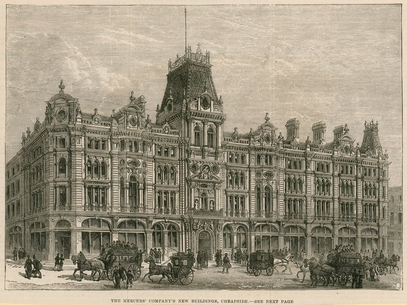 Os novos edifícios da Mercers Companys, Cheapside, Londres de English School