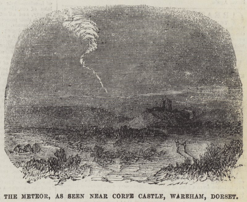 O Meteoro, como visto perto do Castelo de Corfe, Wareham, Dorset (gravura) de English School
