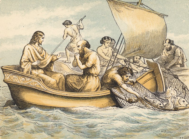 O Miraculous Draught of Fishes (gravura colorida) de English School