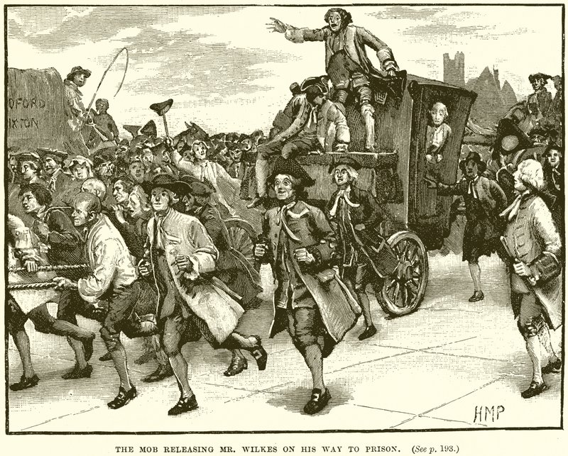 A multidão libertando o Sr. Wilkes em seu caminho para a prisão de English School