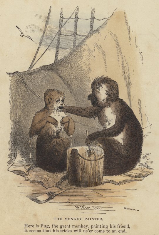 O Pintor Macaco (gravura colorida) de English School