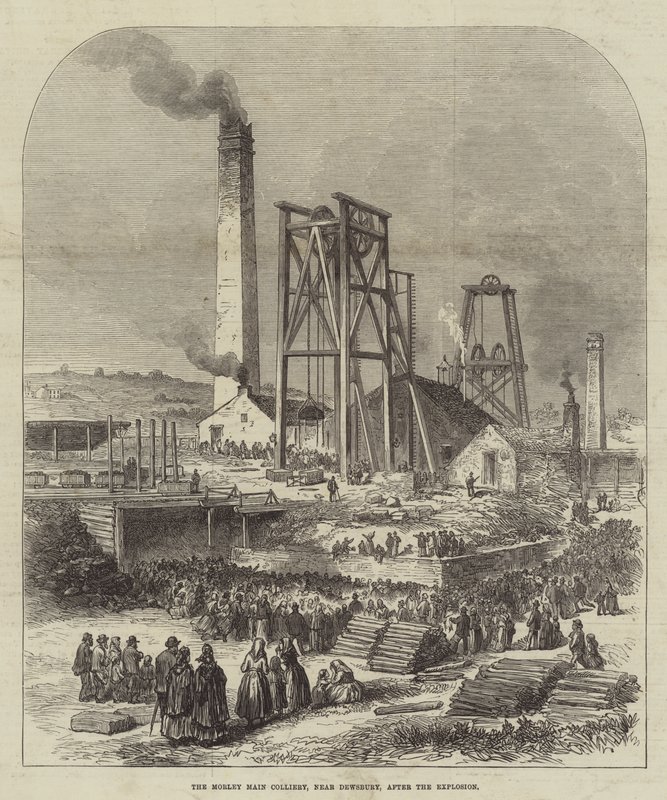 O Morley Main Colliery, perto de Dewsbury, após a Explosão (gravura) de English School