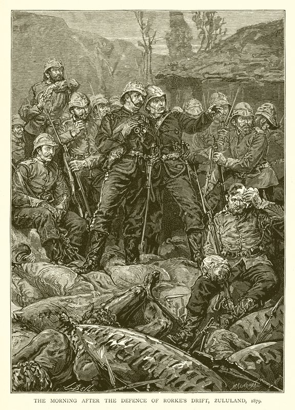 A manhã após a defesa de Rorkes Drift, Zululand, 1879 de English School
