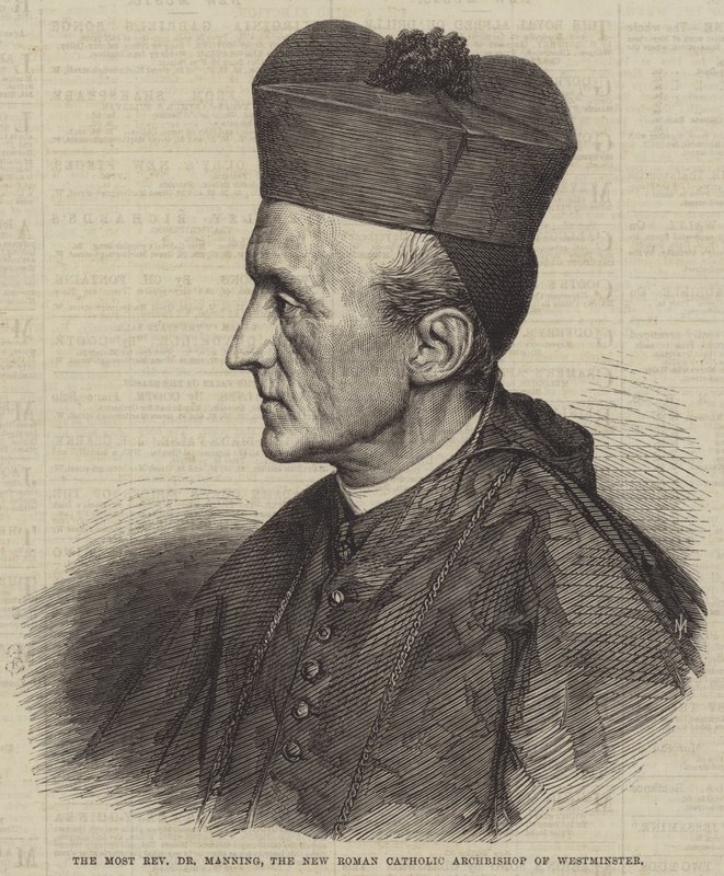 O Reverendíssimo Dr. Manning, Arcebispo Novo Católico Romano de Westminster (gravura) de English School