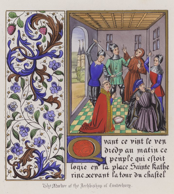 O assassinato do Arcebispo de Canterbury (gravura colorida) de English School