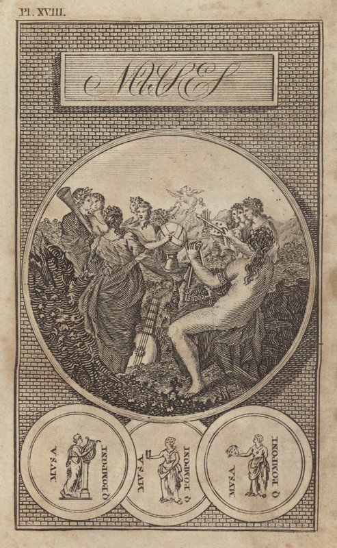 As Musas, antigas deusas gregas e romanas da literatura, da ciência e das artes (gravura) de English School