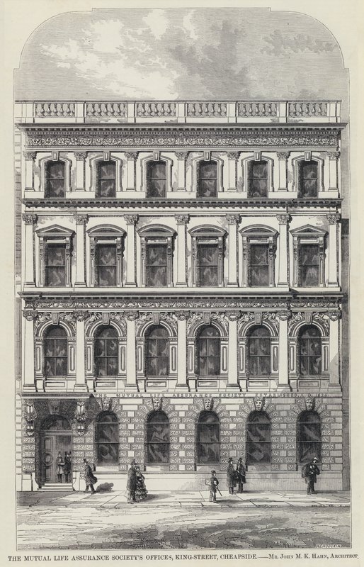 Escritórios da Mutual Life Assurance Society, King-Street, Cheapside (gravura) de English School