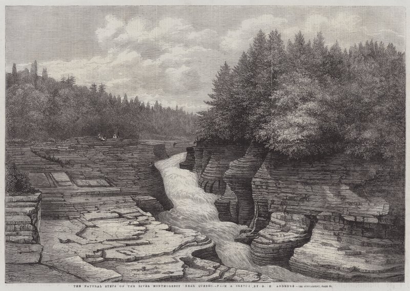 Os Degraus Naturais no Rio Montmorency, perto de Quebec (gravura) de English School