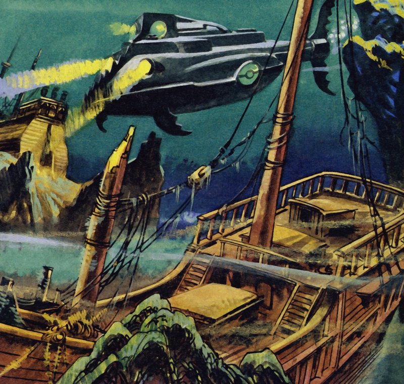 O Nautilus passou sobre os cascos destruídos de dois galeões franceses de English School