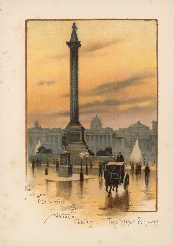 A coluna de Nelson, a Galeria Nacional, Trafalgar Square de English School