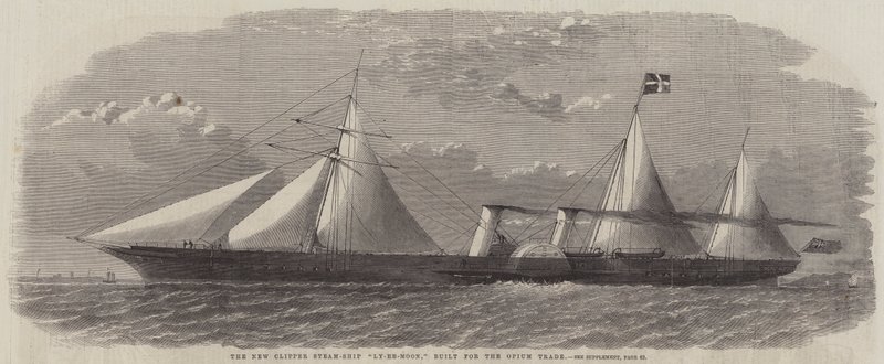 O Novo Clipper Navio a Vapor "Ly-Ee-Moon", construído para o comércio do ópio (gravura) de English School