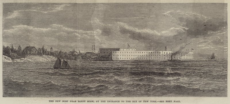 O Novo Forte perto de Sandy Hook, na Entrada da Baía de Nova Iorque (gravura) de English School
