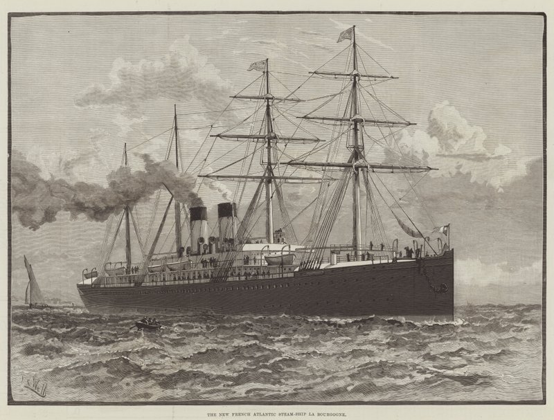O novo navio a vapor do Atlântico francês La Bourgogne de English School