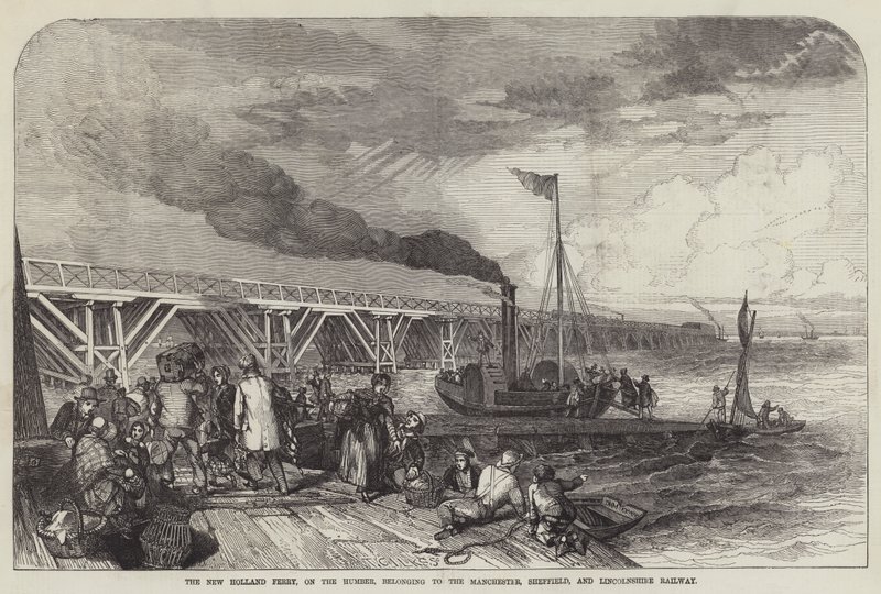 O New Holland Ferry, no Humber, pertencente à Manchester, Sheffield, e Lincolnshire Railway (gravura) de English School