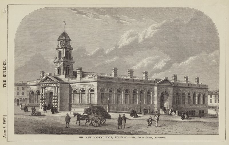 The New Market Hall, Burnley, Sr. James Green, Arquitecto (gravura) de English School