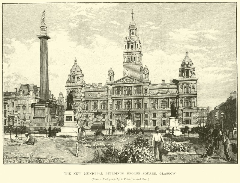 Os novos edifícios municipais, George Square, Glasgow de English School