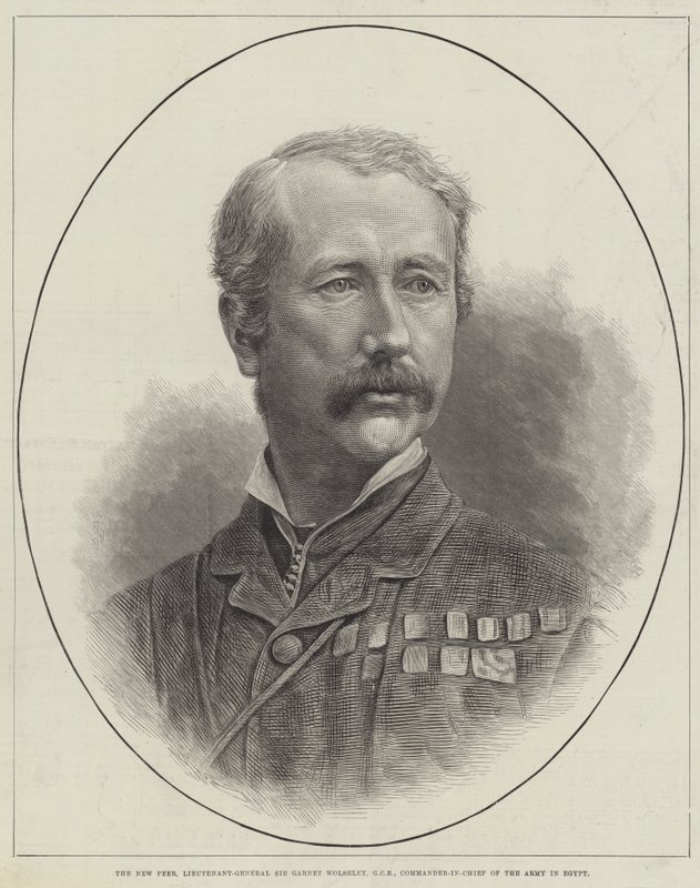 O Novo Par, Tenente-General Sir Garnet Wolseley, GCB, Comandante-em-Chefe do Exército no Egipto (gravação) de English School