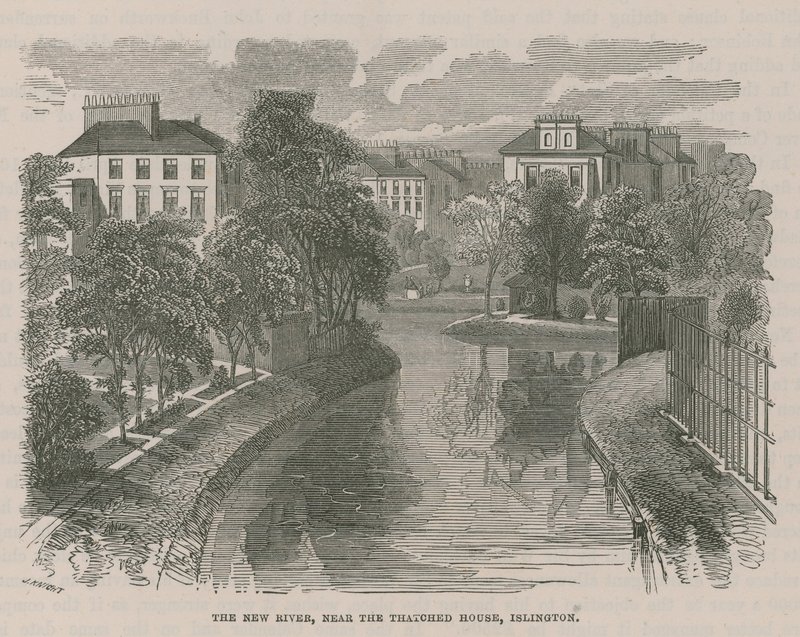O New River Head, perto da casa de palha, Islington de English School