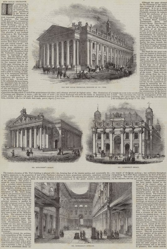 The New Royal Exchange, Londres, com desenhos alternativos (gravura) de English School