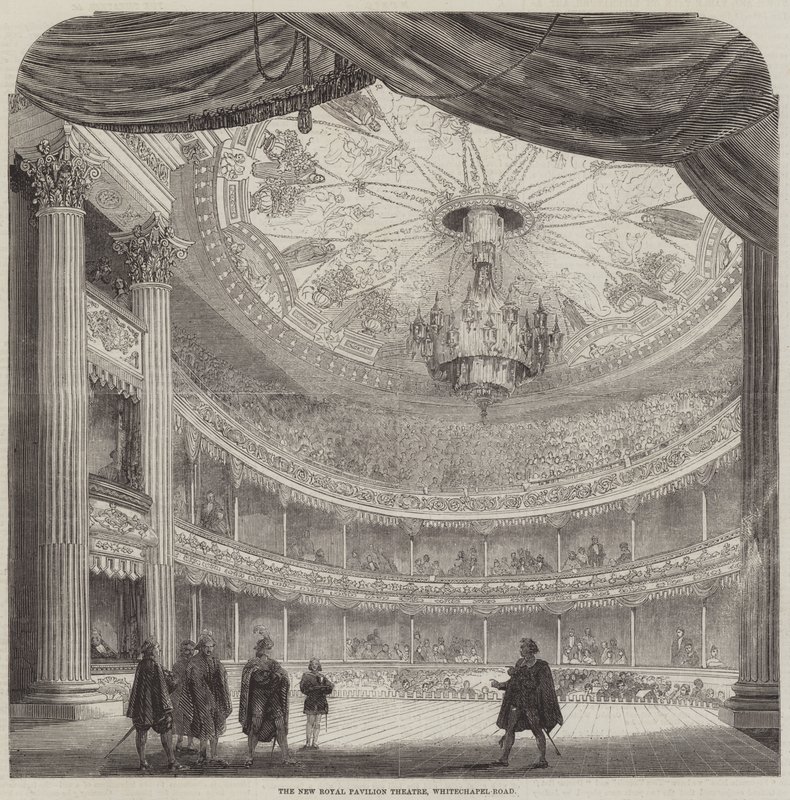 O Novo Teatro do Pavilhão Real, Whitechapel-Road (gravura) de English School