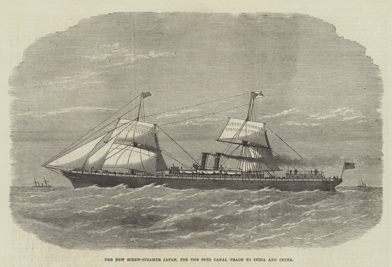 O Novo Vaporizador de Parafuso Japão, para o Canal de Suez Comércio para a Índia e China (gravura) de English School