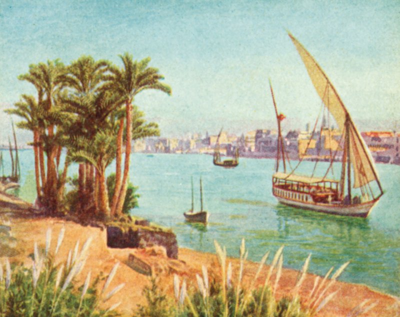 O Nilo, vista perto do Cairo (litografia a cores) de English School
