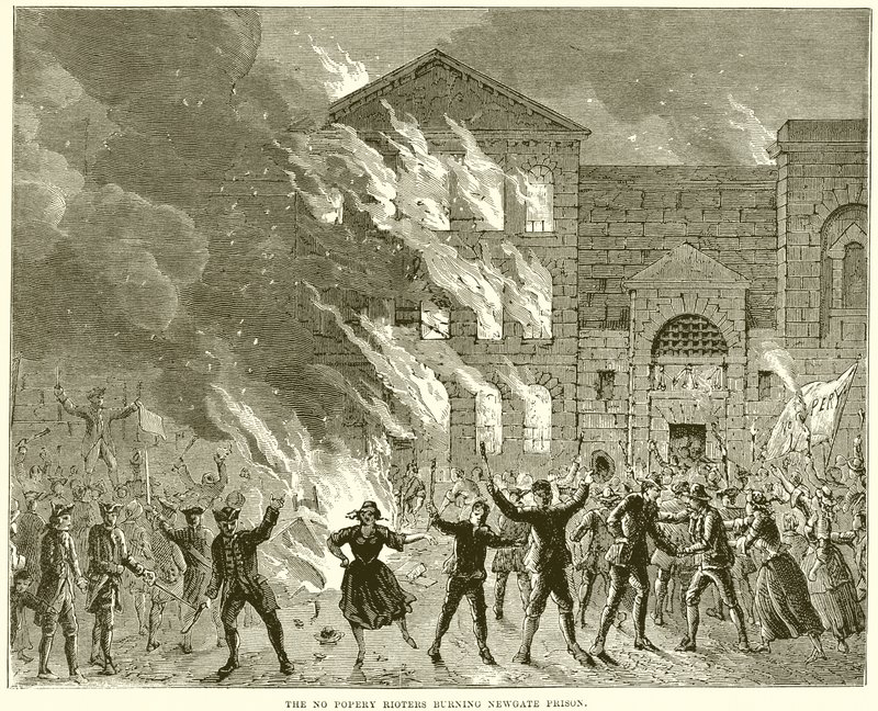 The No Popery Rioters queimando Prisão de Newgate de English School