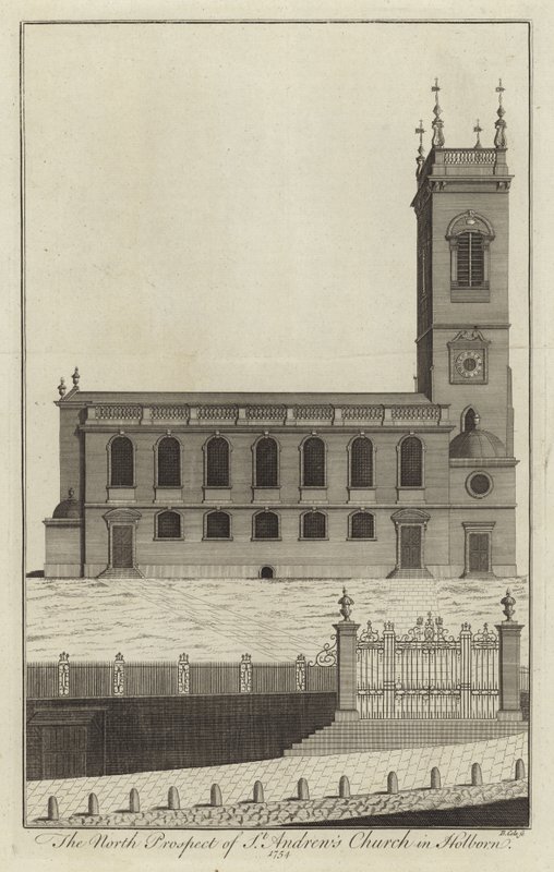A perspectiva do norte da igreja de St Andrews em Holborn de English School