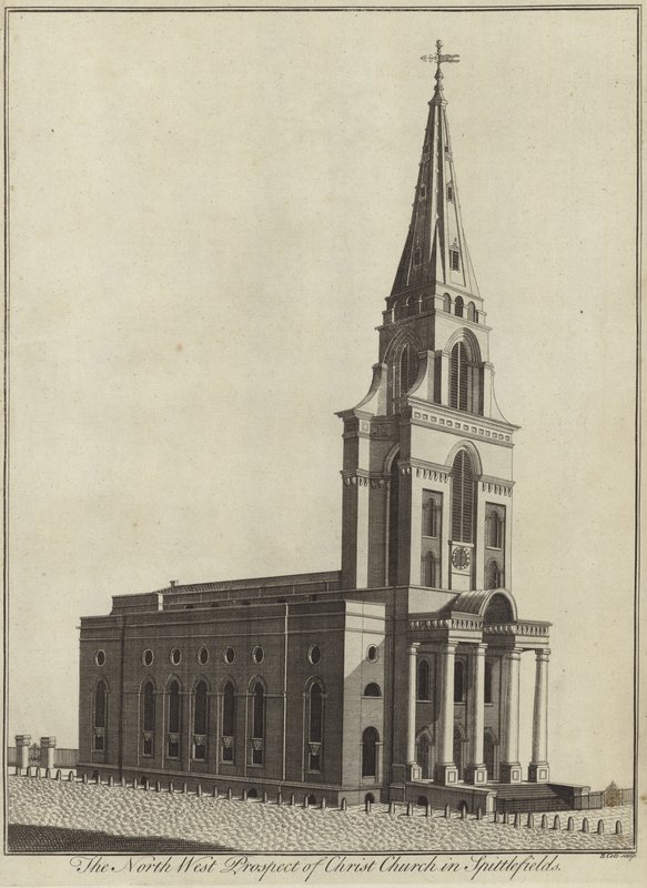 A perspectiva do noroeste da Igreja de Cristo em Spitalfields, Londres de English School