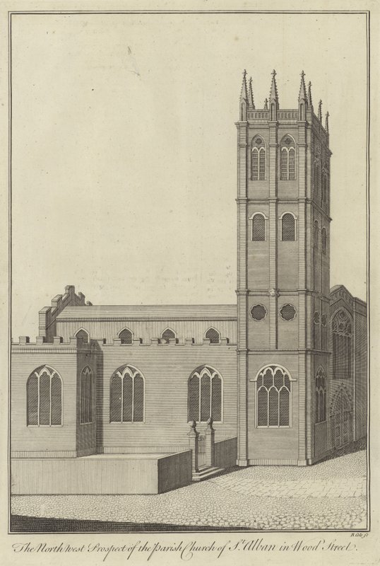 A North West Prospect da Igreja Paroquial de St Alban em Wood Street, Londres de English School