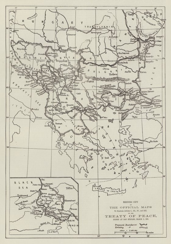Os Mapas Oficiais do Tratado de Paz, assinado em San Stefano, 3 de Março de 1878 (gravura) de English School