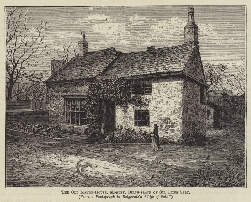 A velha casa senhorial, Morley, local de nascimento de Sir Titus Salt (gravura) de English School